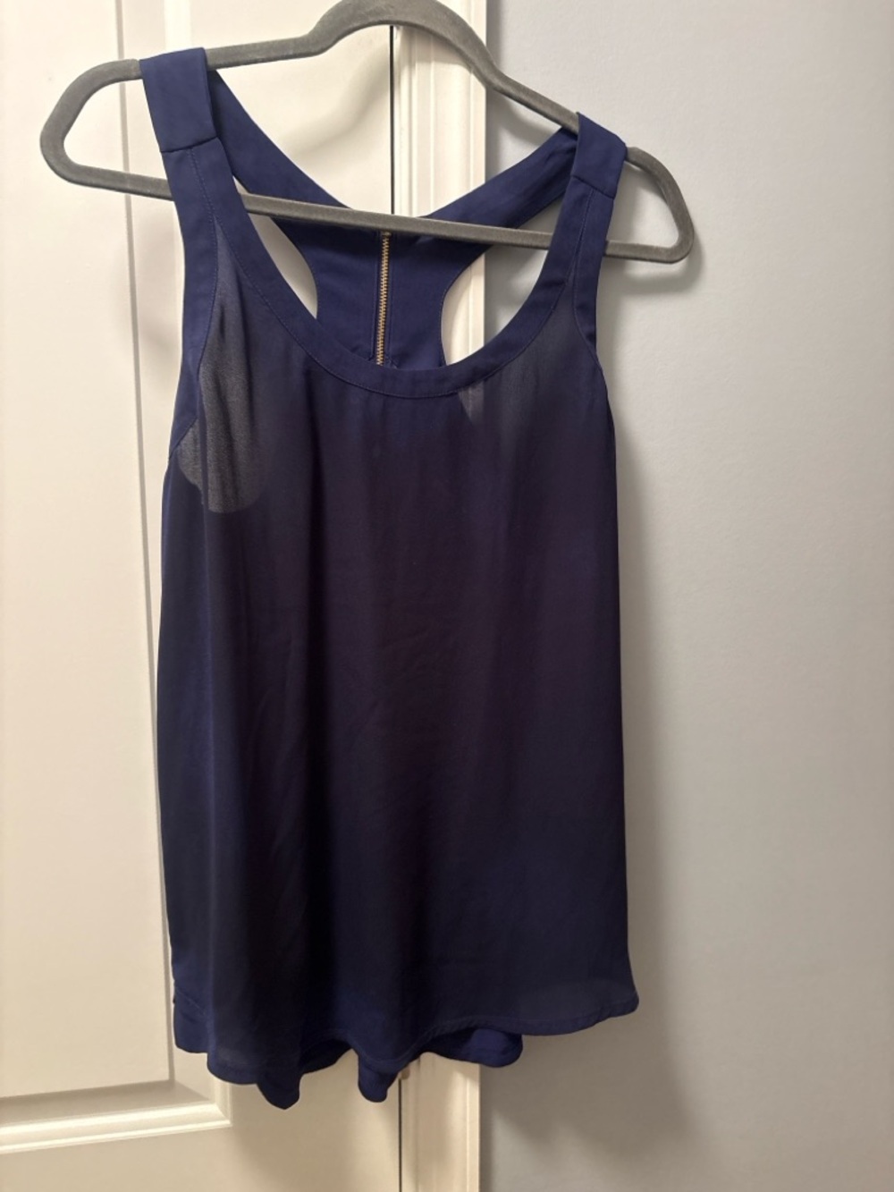 Express Navy Racerback Tank Blouse Gold Zip Size M